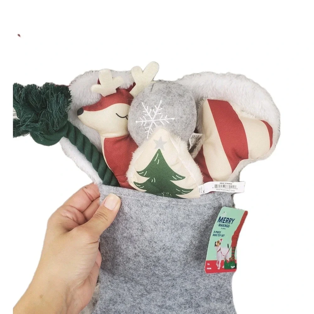 Merry Makings Grey Premium Pre-stuffed Pet Stocking Dog Toys, Medium‎